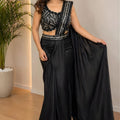 Black Ready to Wear Satin Saree with Heavy Embroidered Blouse