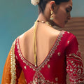 Orange Designer Saree with Zari Embroidery Contrast Red Blouse
