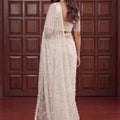 Off White Sequins Embroidered Net Saree with Designer Blouse
