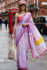 Lavender Printed Saree Pink Border Designer Pallu Trendy Saree