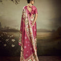 Pink Linen Silk Saree Floral Digital Print Designer Tassel Pallu