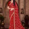 Designer Red Georgette Bandhani Saree Gota Patti Work Embroidered Border