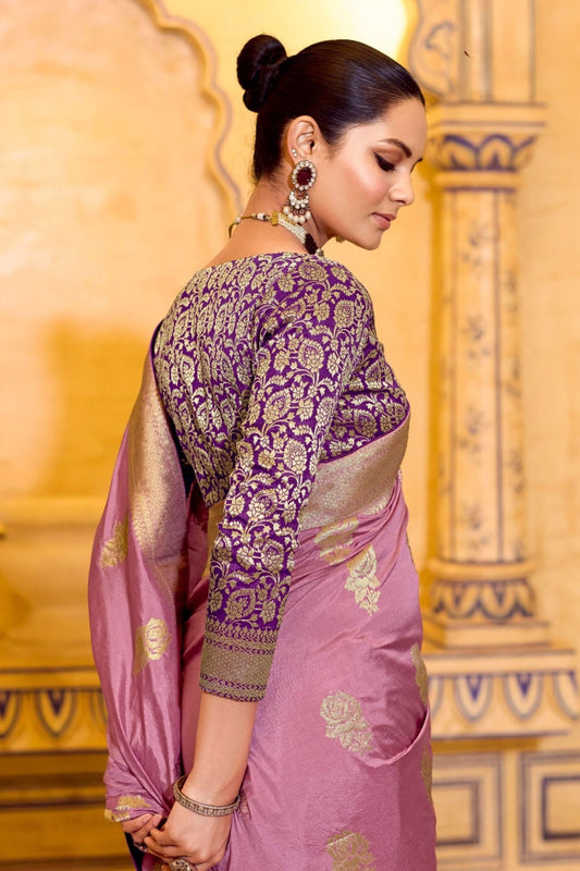 Mauve Banarasi Silk Saree Traditional Zari Festive Wear Saree
