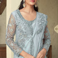 Pastel Blue Embroidered Saree with Designer Net Blouse