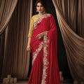 Luxury Red Designer Saree with Heavy Embroidery Stone Work