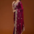 Wine Maroon Embroidered Silk Saree Designer Party Wear Saree