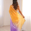 Beautiful Yellow Lavender Ombre Organza Saree Embroidered Border