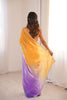 Beautiful Yellow Lavender Ombre Organza Saree Embroidered Border