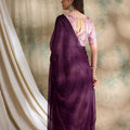 Plum Purple Organza Saree With Designer Blouse Festive Wear Saree