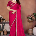 Pink Silk Blend Saree with Embroidered Border Designer Blouse