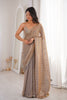 Luxury Taupe Grey Organza Saree with Zari Stripe Work Party Wear