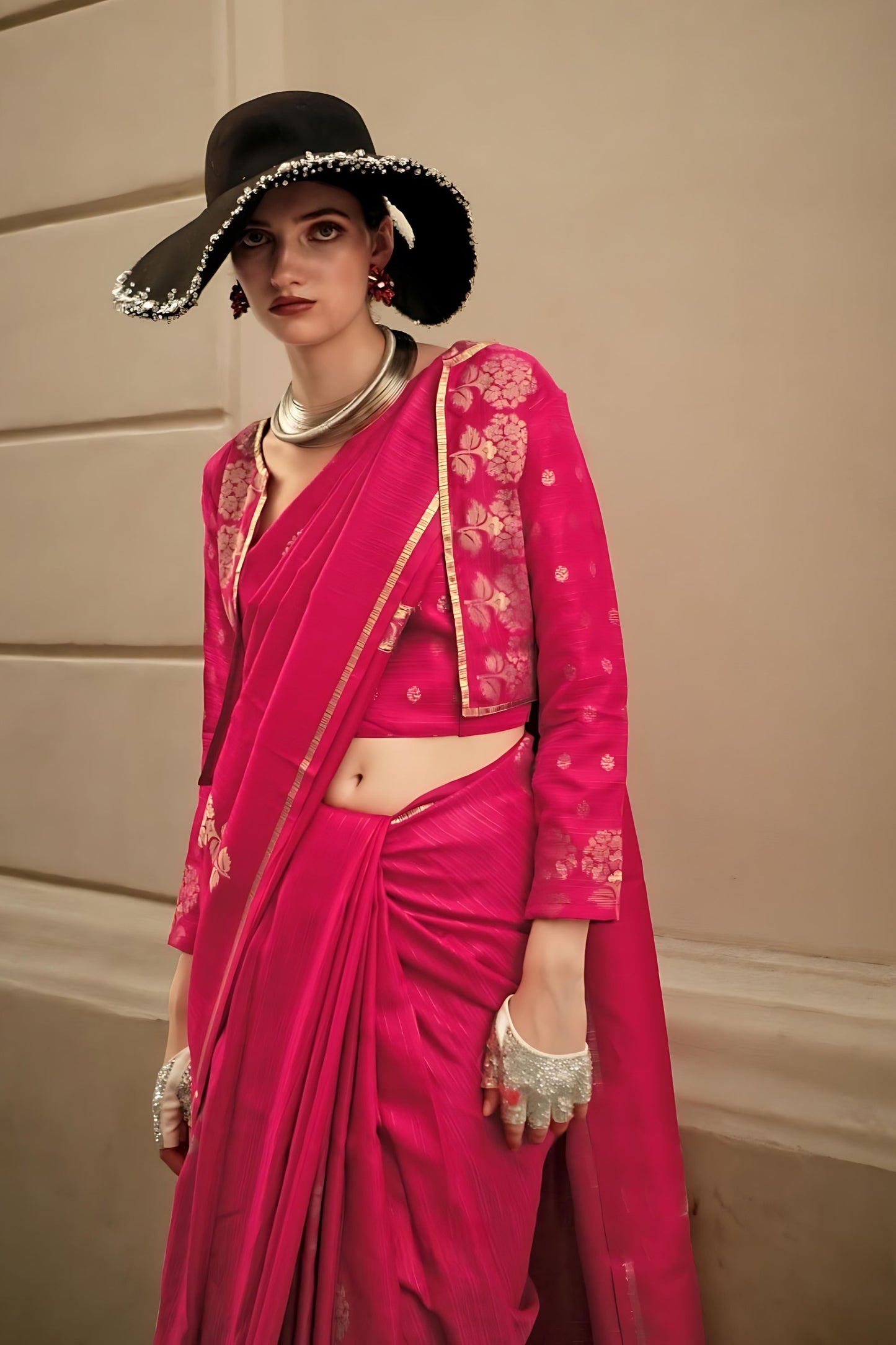 Rani Pink Banarasi Silk Saree Golden Zari Weaving Tassel Pallu