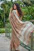 Beige Linen Cotton Saree with Floral Embroidery Woven Border