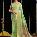 Light Green Woven Soft Silk Saree with Motif Design Contrast Pallu 