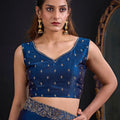 Royal Blue Silk Saree with Antique Gold Zari Border Party Wear Saree