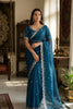  Teal Blue Embroidered Georgette Saree Party Wear Saree 