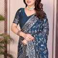 Navy Blue Designer Embroidered Saree with Heavy Sequins Work
