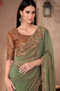 Olive Green Silk Saree Zari Embroidered Border Designer Blouse