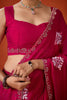 Wine Red Embroidered Georgette Saree Floral Motifs Designer Border
