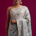 Sea Green Heavy Embroidered Designer Saree with Blouse