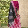 Black Banarasi Silk Saree Pink Zari Border Traditional Saree