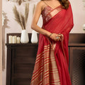 Red Silk Saree with Golden Zari Border Designer Saree