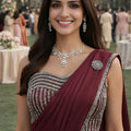 Luxury Wine Red Designer Saree Embellished Blouse Stone Border