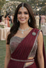Luxury Wine Red Designer Saree Embellished Blouse Stone Border