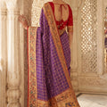 Purple Paithani Silk Saree Traditional Zari Border Designer Red Blouse