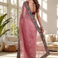 Pink Organza Saree with Embroidered Border Designer Blouse