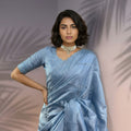 Sky Blue Silk Saree with Embroidered Border Designer Blouse