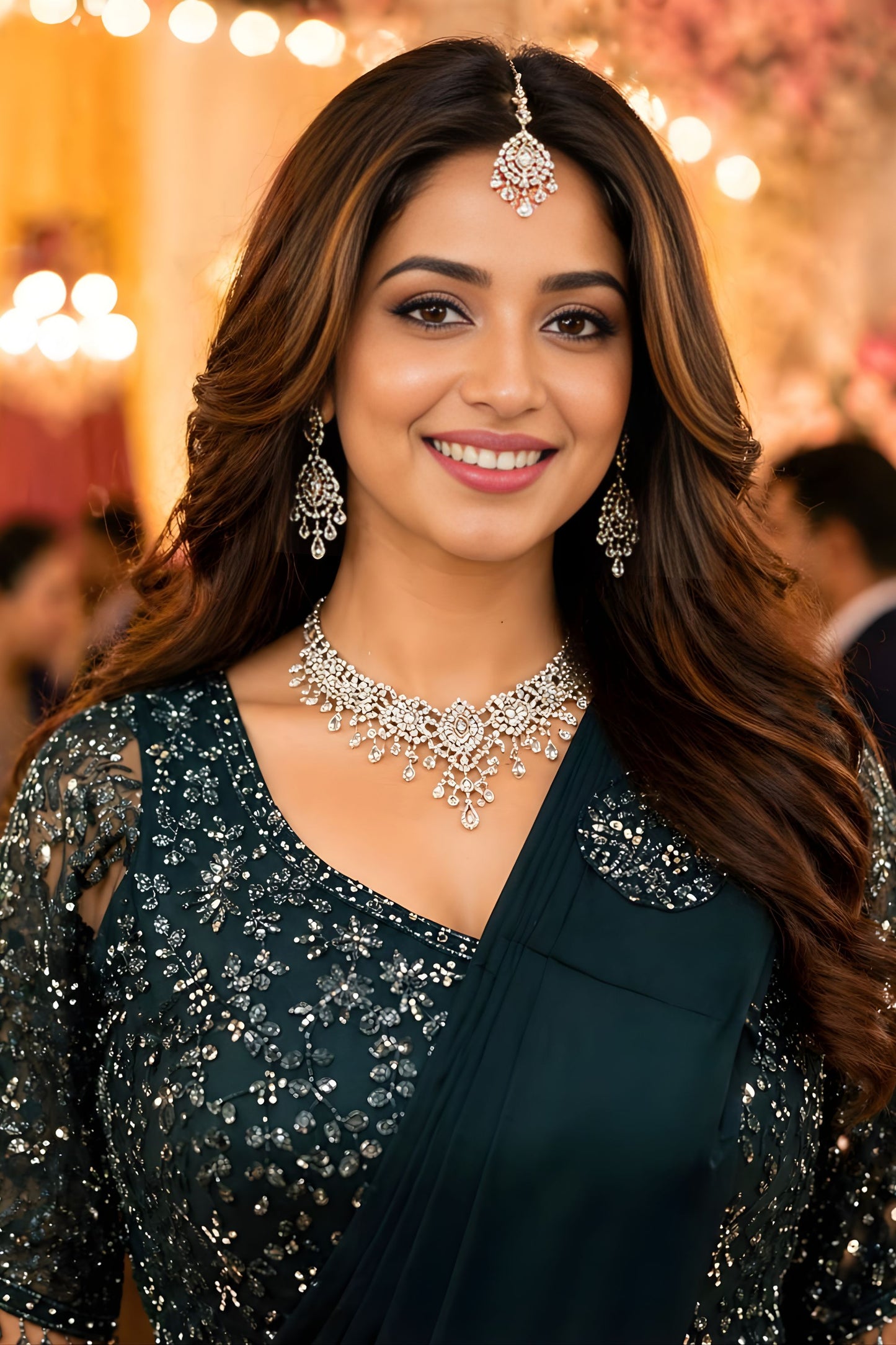 Teal Green Sequins Ready to Wear Designer Saree Embroidered Blouse