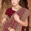Maroon Georgette Saree Heavy Gold Zari Embroidery Designer Blouse