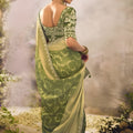Light Olive Green Soft Silk Saree with Zari Border Designer Blouse