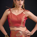 Copper Orange Tissue Silk Saree with Gold Zari Polka Butti Design