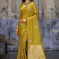 Premium Mustard Gold Banarasi Silk Saree Rich Zari Woven Border 