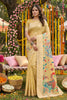 Mustard Yellow Silk Saree Multicolor Peacock Floral Print Zari Border