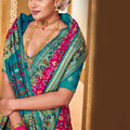 Beautiful Pink and Teal Patola Silk Traditional Print Saree