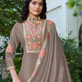 Stylish Brown Embroidered Crepe Palazzo Suit Set with Dupatta for Women