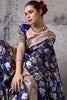 Royal Blue Banarasi Silk Saree Gold Zari Border Floral Weaving Saree