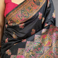 Black Soft Silk Traditional Saree Pink Gold Woven Border