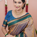 Mauve Silk Saree with Green Woven Border Traditional Design