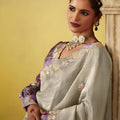 Off White Silk Saree with Embroidered Border Floral Designer Blouse