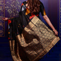 Elegant Black Printed Soft Silk Saree with Rich Zari Border