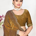 Golden Brown Silk Saree with Zari Embroidered Border