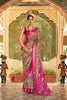 Olive Green Rani Pink Printed Linen Silk Saree Designer Border