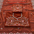 Orange Embroidered Georgette Saree with Matching Blouse Festive Wear
