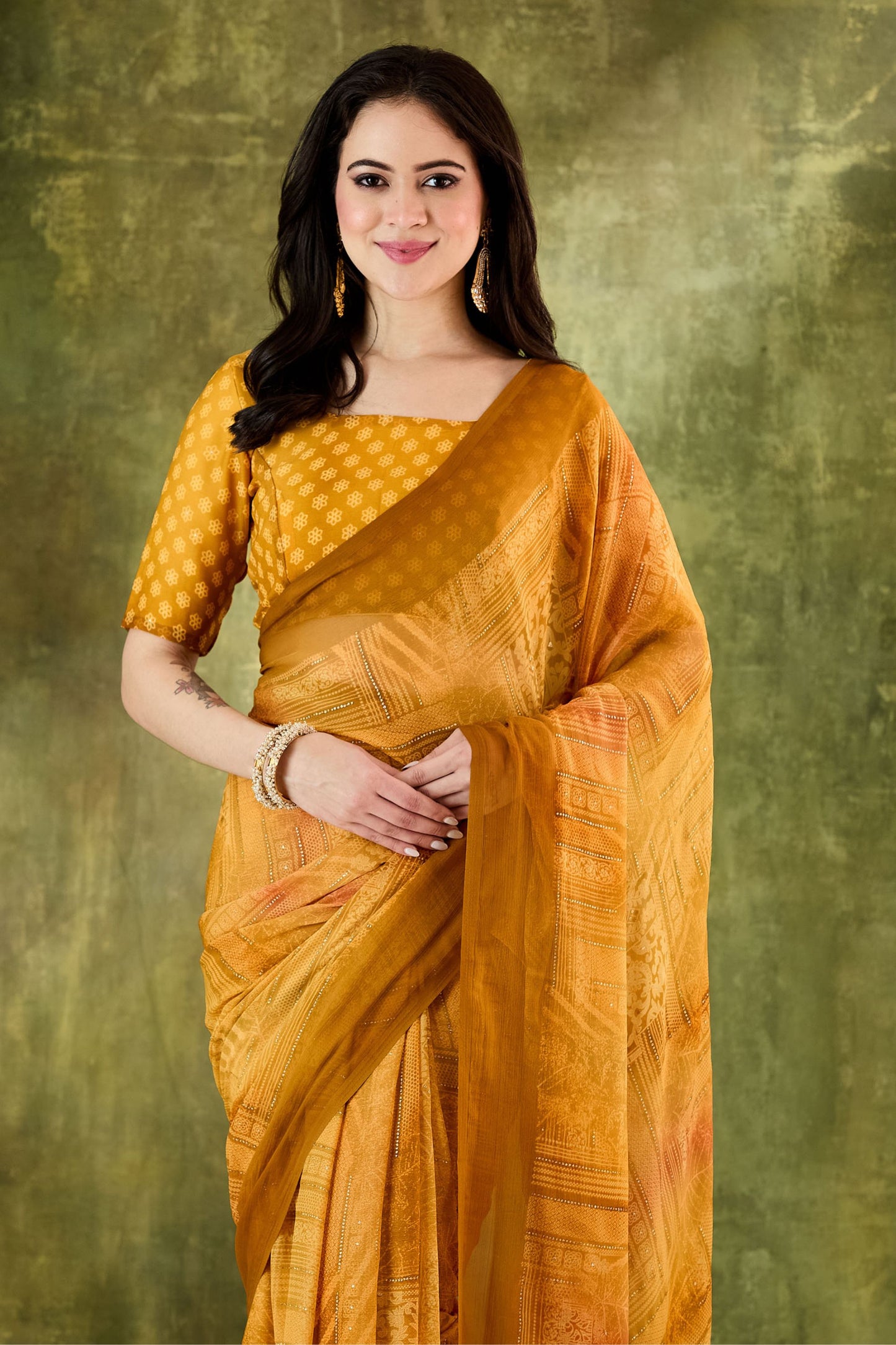 Mustard Yellow Woven Designer Saree with Matching Blouse