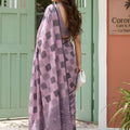 Dusty Purple Checked Cotton Saree Woven Border and Designer Pallu