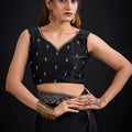Black Organza Silk Saree Embroidered Border Designer Saree